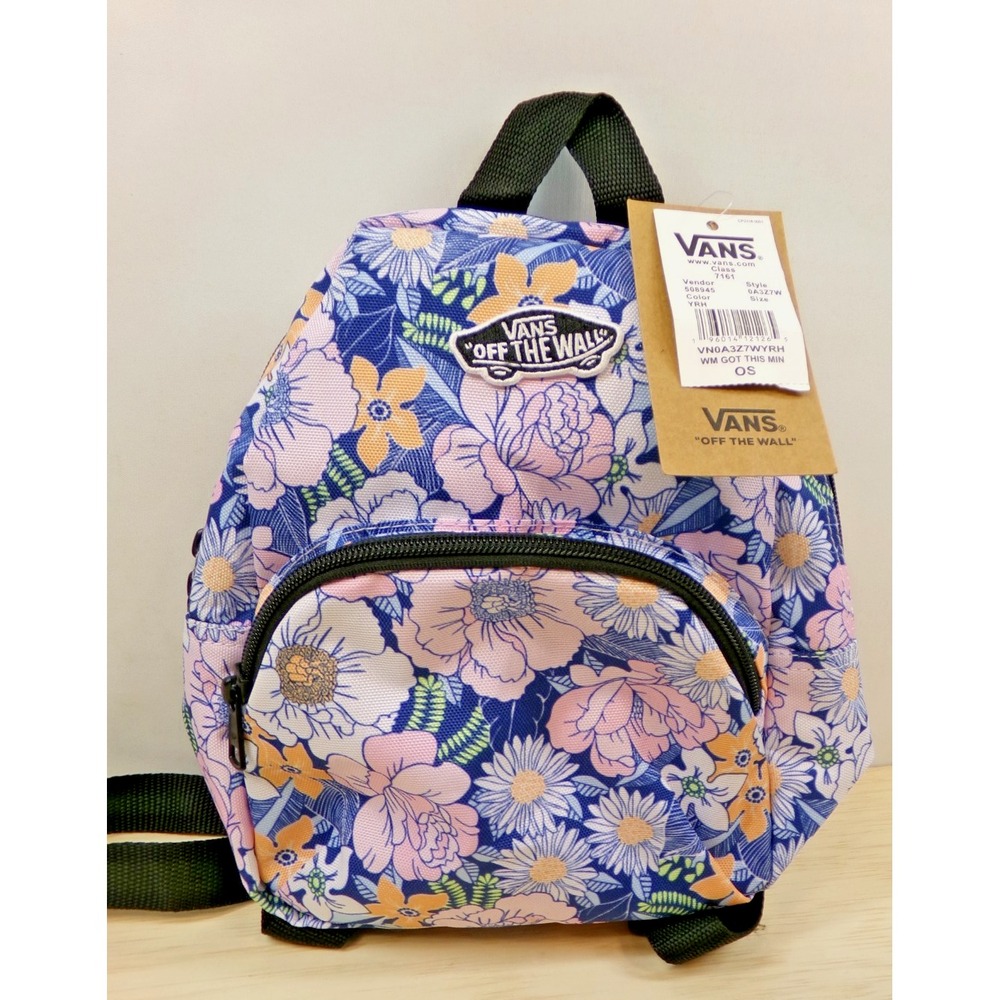 Vans Off The Wall Mini Backpack 2 Zippered Pockets Pink & Blue Floral #0A327W